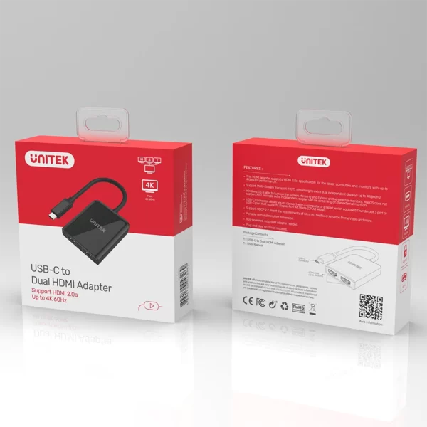 Unitek 4K 60Hz USB-C to Dual HDMI 2.0 Adapter - Image 2