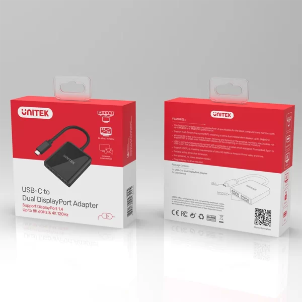 Unitek 8K USB-C to Dual DisplayPort Adapter - Image 4