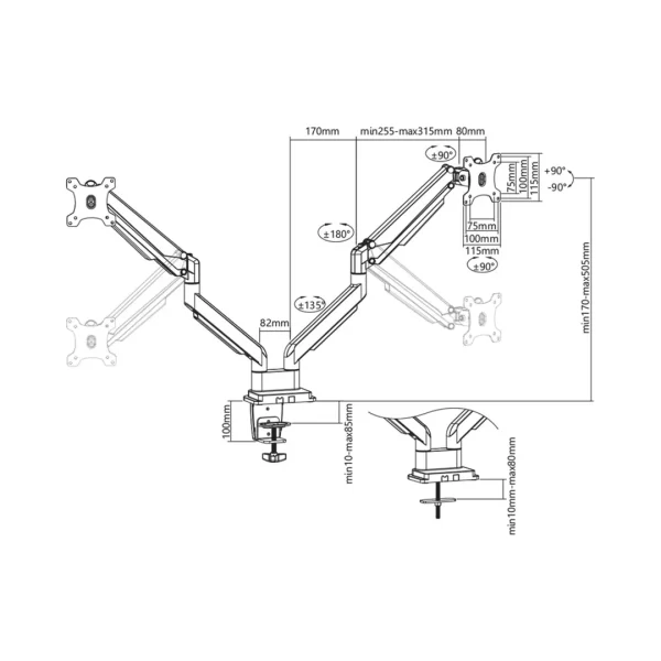 17-32 Inch Dual Gas Spring Desk Bracket - Image 4