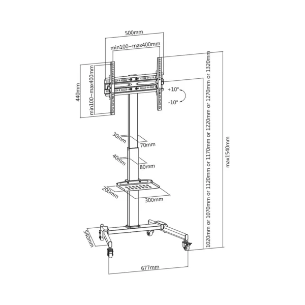 32-55 Inch Compact Height Adjustable AV Trolley - Image 3