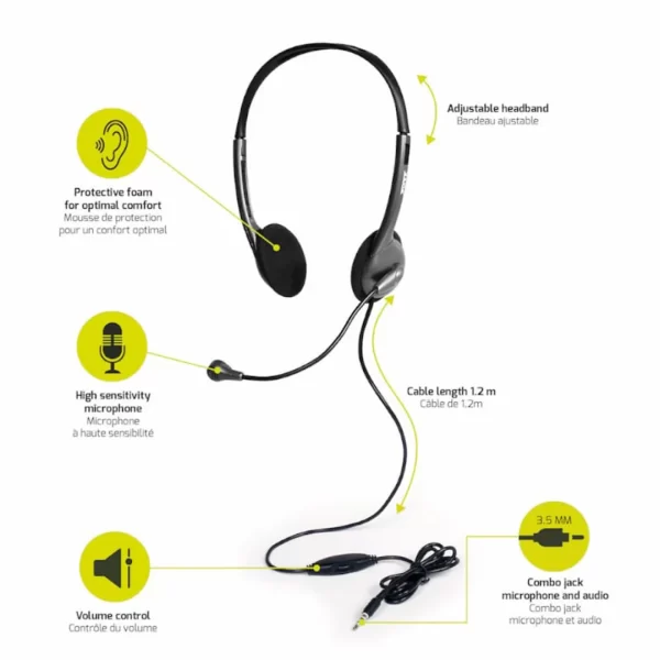 Port Stereo Headset with Mic - 3.5mm Jack - 1.2m Cable - Image 3