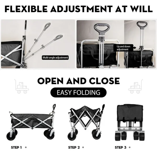 Collapsable Beach Folding Trolley/Wagon - Black - Image 4