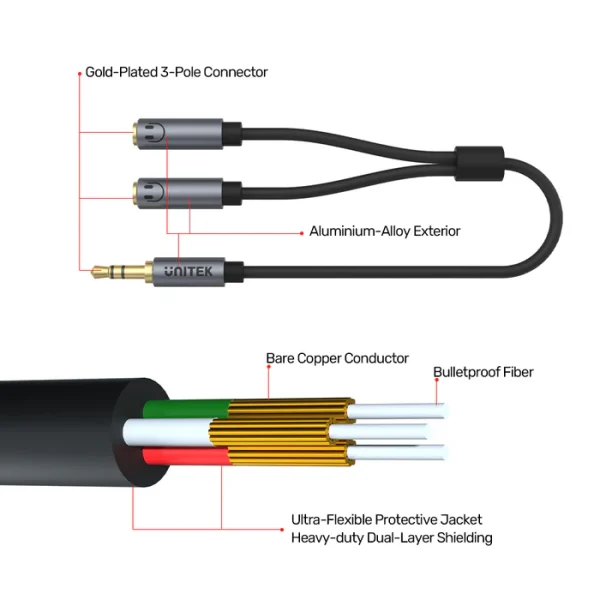 Unitek 3.5mm Dual Headphone to 3.5mm Jack Stereo Audio Cable - Image 4
