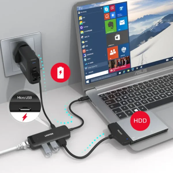 Unitek uHUB Q4+ 4-in-1 Powered USB-C Ethernet Hub - Image 4